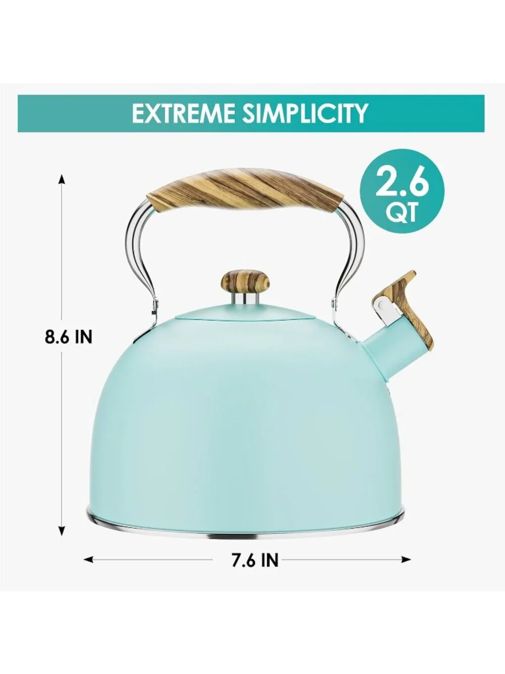 Blue Kitchen Whistling  Tea Kettle 2.6 Quart Stainless Steel Stovetop Induction